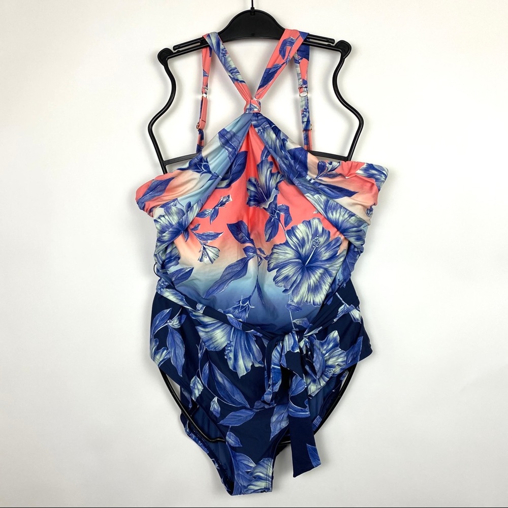 La Blanca Ombré Draped High Neck One Piece - Picture 2 of 12